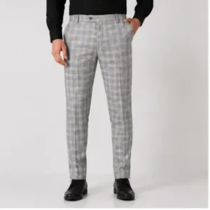 Men's Checked Trousers – Slim Fit Polycotton Pants for Casual, Office & Party Wear ( white, 36 )