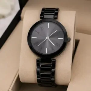 Women’s Designer Metal Analog Watch – Round Brown Dial Quartz Wristwatch | Stylish Fashion Watch with Additional Strap ( black, OS )