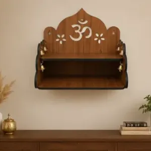 Wooden Hanging Temple – 2-Step Decorative Mandir for Home & Puja Room | Traditional Spiritual Wall Hanging ( brown, OS )