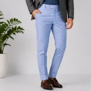 Men's Formal Trousers – Slim Fit Solid Polycotton Pants for Office, Business & Formal Wear ( Aqua Blue, 28 )