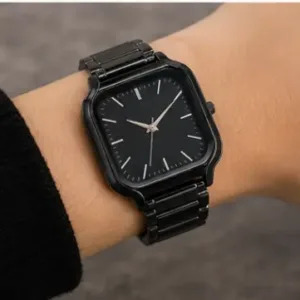 Women’s Square Black Dial Watch – Stainless Steel Strap Quartz Analog Wristwatch | Stylish Rose Fashion Watch ( black, OS )
