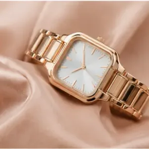 Women’s Square Black Dial Watch – Stainless Steel Strap Quartz Analog Wristwatch | Stylish Rose Fashion Watch ( gold, OS )