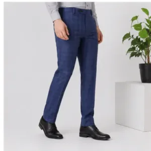 Men's Checked Trousers – Slim Fit Polycotton Pants for Casual, Office & Party Wear ( blue, 32 )
