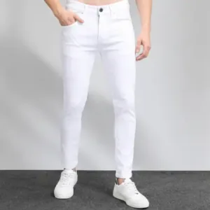 Solid Stretchable Slim Fit White Denim Jeans for Men – Stylish Poly Cotton Jeans for Casual & Daily Wear ( white, 30 )