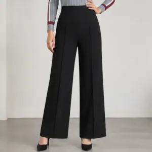 Trendy Retro Women Trousers – Solid Cotton Blend Pants ( black, XXS )
