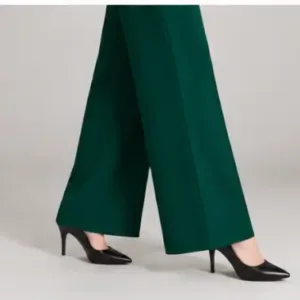 Trendy Retro Women Trousers – Solid Cotton Blend Pants ( green, XL )