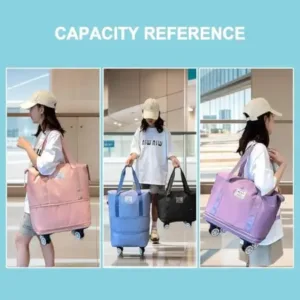 Duffle Trolley Bag – Large Foldable Travel Bag with Wheels & Adjustable Handles ( pink, OS )
