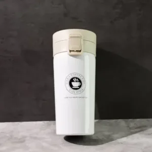 Vacuum Insulated Coffee Flask 400ML – Stainless Steel Travel Mug with Push Lid ( yellow, OS )