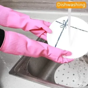 Long Hand Rubber Cleaning Gloves for Kitchen, Bathroom, Dishwashing and Household Cleaning, Pink, 1 Pair ( pink, OS )