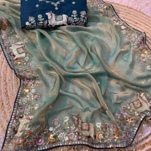 Soft Shine Chava Multi Coding Sequins Thread Embroidered work Saree-Available 5 Colours