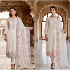 Roman Glass Silk Sequins Embroidered Cutwork Kurti Set-