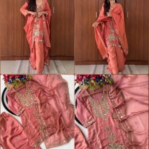 Premium Space Silk Real Mirror Handwork Kurti Palazzo Set