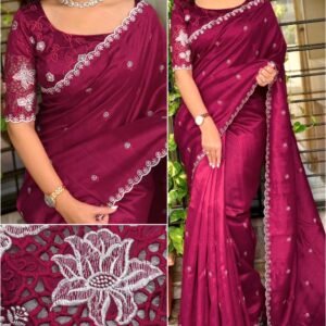 Elegant Tussar Cotton Thread Embroidered Cutwork