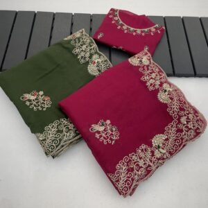Trending Flowy Star Georgette Coding Embroidered Sequins Saree-Available 2 Colours