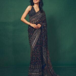 Pure Georgette Printed Embroidered Sequins & Diamond work