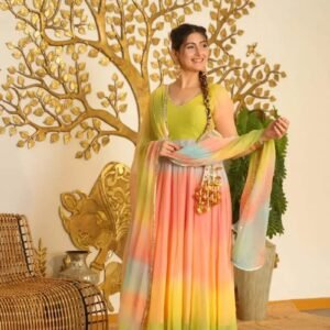 Georgette Multi Colour Printed Anarkali Gown & Dupatta