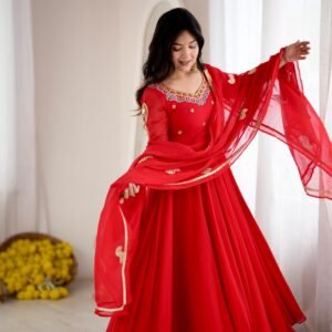 Women's Ethnics Wear Georgette Embroidered Sequins work-RED
