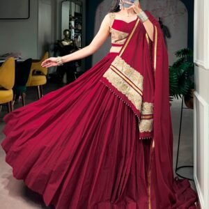 Garba Special-Mal Cotton Lehanga Choli Set with Embroidered & Ghughari Lace