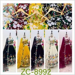 Pure Georgette Multi Colour Thread Embroidered Lehanga Choli & Dupatta