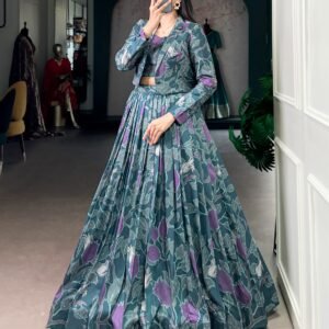 Tassar Silk Printed Co-ord Set with Shrug