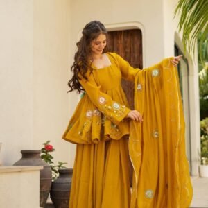 Premium Soft Chinon Kurti Sharara Set with Hand Patch Gotta work