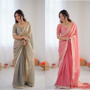 Fandy Silk with Elegant Fancy Lace -Ready to Wear Saree(Unstitched Blouse)