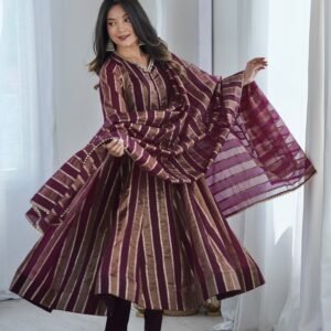 Viscose Zari Weaving Jequard Gown Pant & Dupatta -Available 2 Colours