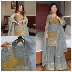 Pure Gym Silk Sequins Embroidered Dual Colour Sharara Set