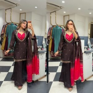 French Crap Sharara Suit with Real Mirror Sequins Embroidered