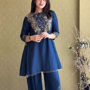 Malay Crepe Embroidered Sequins Beads work  Co-ord Set