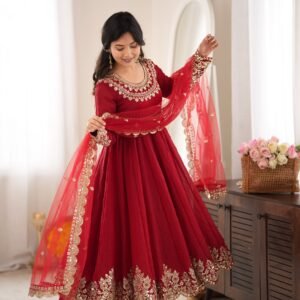 Karvachauth Special- Crush  Anarkali Suit Set with Sequins Embroidered