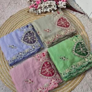 Elegant Twill Moss Multi Coding Sequins Embroidered Saree with Patch work -Available 4 Colours