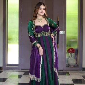 Designer Fandy Silk Anarkali Gown Set with Sequins Embroidered -AVAILABLE 2 COLOURS