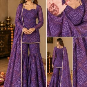 Premium Soft Georgette Bandhani Printed Sharara Set-Avabilable 2 colours
