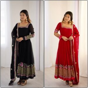 Pure Georgette Multi Thread Embroidered Sequins Anarkali Gown Set-Available 2 Colours