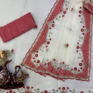DURGA POOJA SPECIAL-NC MOSS Bandhani Print Chinon Embroidered Saree
