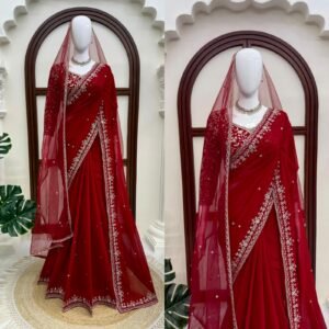 KARWACHAUTH SPECIAL-Georgette Intricate Thread Sequins Saree