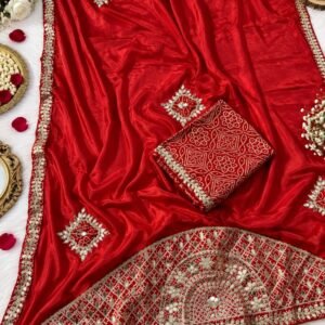 Dnaari Special Chinon Silk Bandje Patch Butte with Intricate Gotapatti Foil work Saree-Available 4 colours