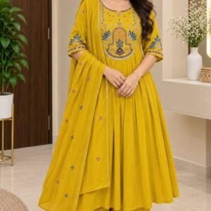 BASANTI COLLECTION - Pure Mal Chanderi Embroidered Kurti Palazzo Set-Available 2 Colours