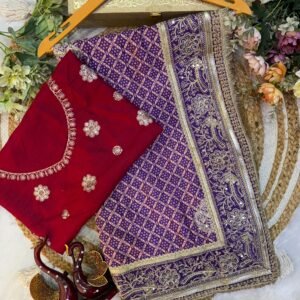 Designer Soft Chinon Silk Printed Sequins Coding Embroidered Saree with Border Lace