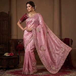 D'NAARI SPECIAL- Pure Fandy Satin Beads & Thread with Hathi Design work Saree
