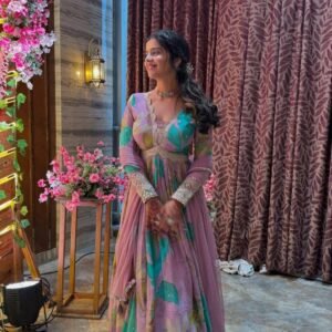 Premium Georgette Multi Colour Printed Embroidered Sequins Anarkali Gown
