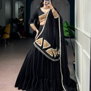 Khadi Cotton Thread Embroidered Sequins Lehanga Choli & Dupatta with Gotapatti Lace