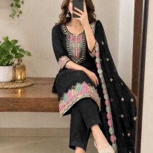 Pure Cotton Slub Kurti Set with Embroidered Sequins work -Available 3 Colours