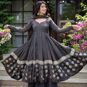 Designer Vichitra Silk Embroidered Sequins Anarkali Suit