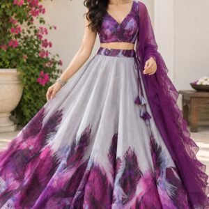 Pure Jimmy Silk Organza Printed Lehanga with Crop top & Dupatta