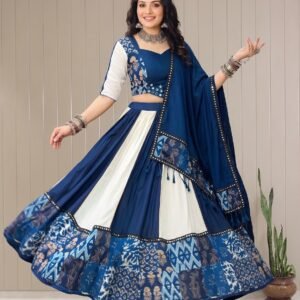 Printed Muslin Lehanga Choli & Dupatta Real Mirror work