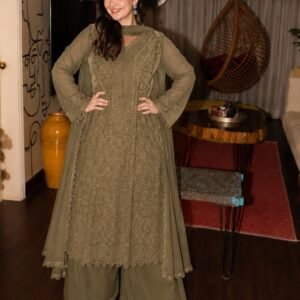 Georgette Chikankari Embroidered Kurti Set-Available 2 Colours