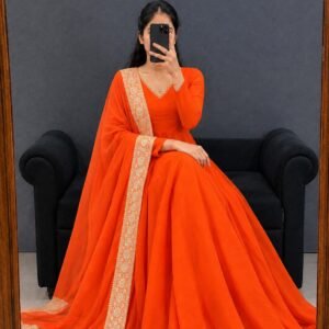 Designer Party wear Rangoli Silk Anarkali Suit with Dual tone Lace