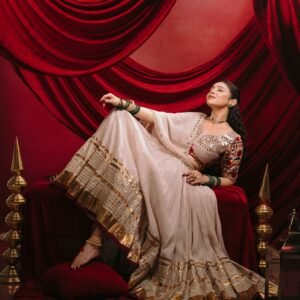 Premium Mal Mal Cotton Real Mirror work Lehanga Embroidered Choli & Dupatta-IVORY